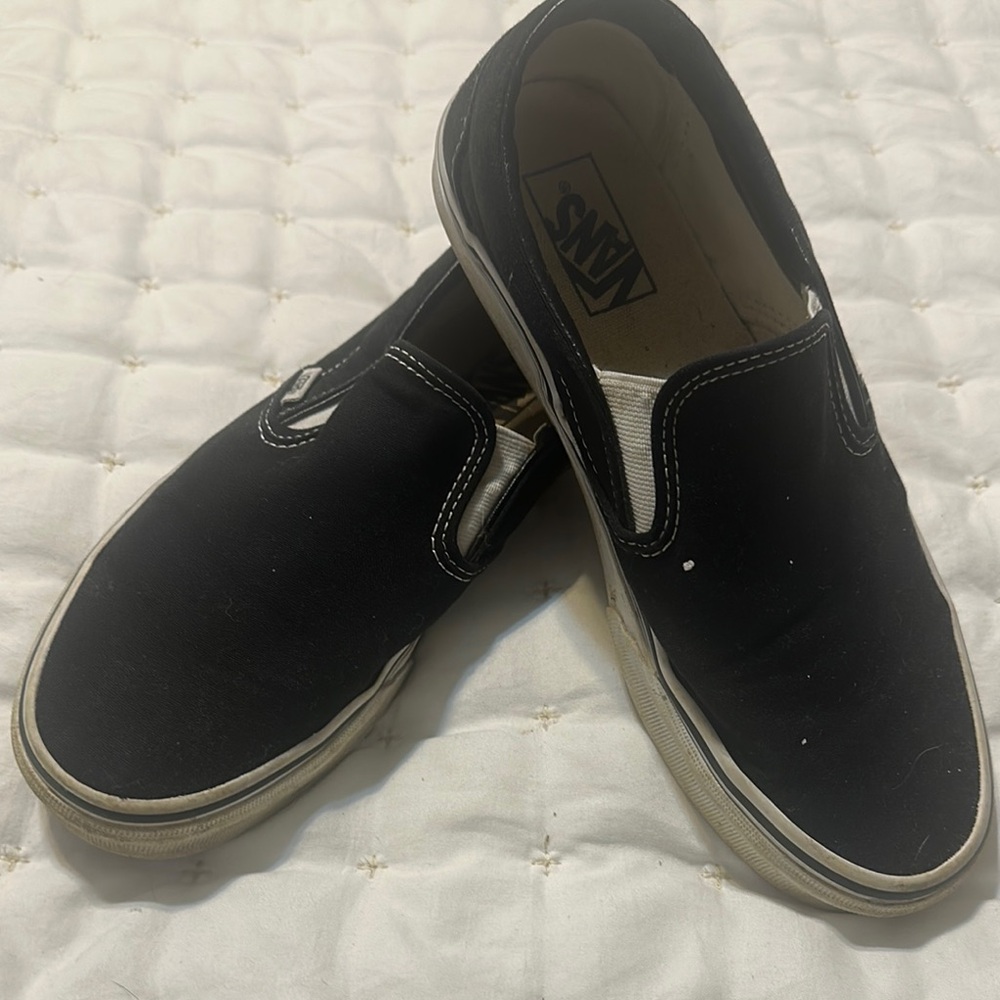 Vans Men's Black and White Slip-On Sneakers